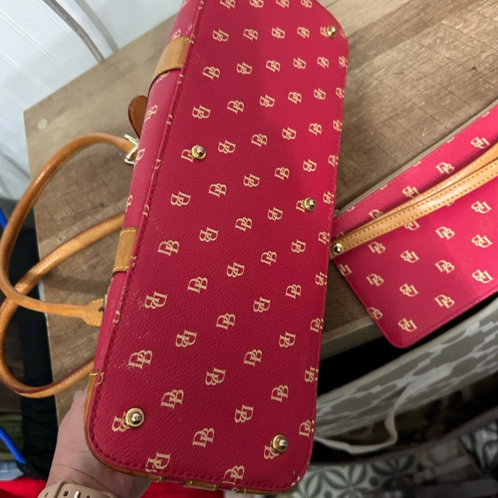 Dooney & Bourke Bright Pink Logo Tote with Tan Leather Trim - Picture 3 of 9